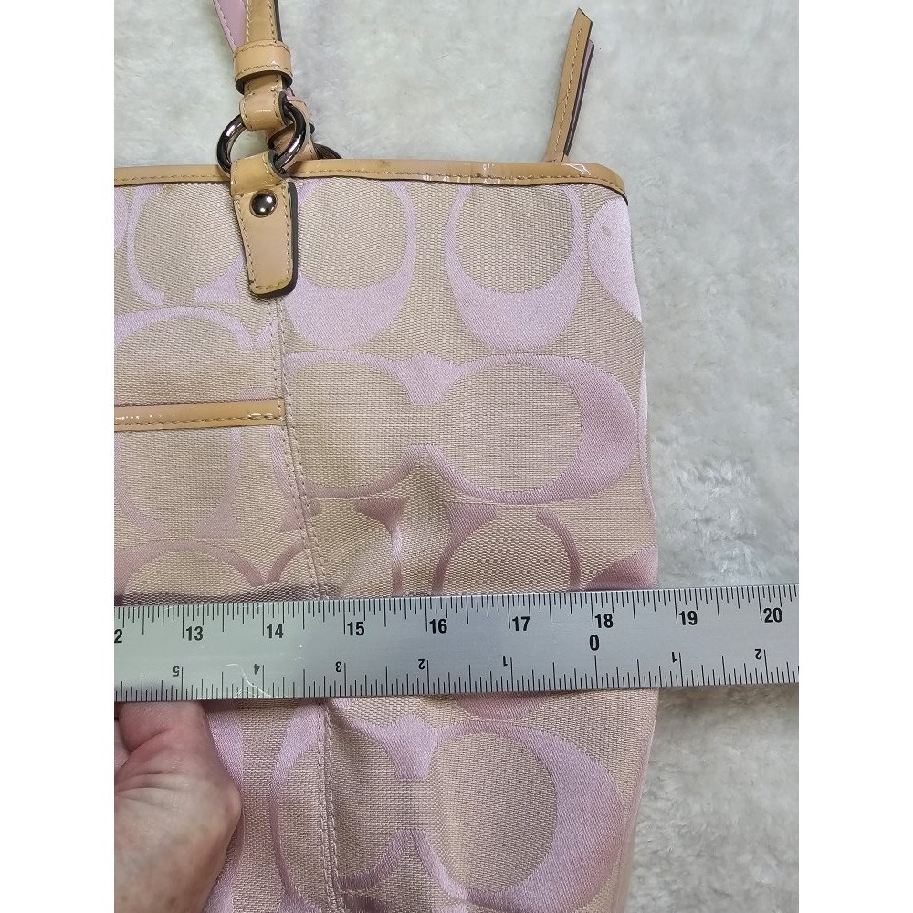 Vintage Pink Coach Signature Optic Leah Shoulder Tote Bag - Picture 6 of 14
